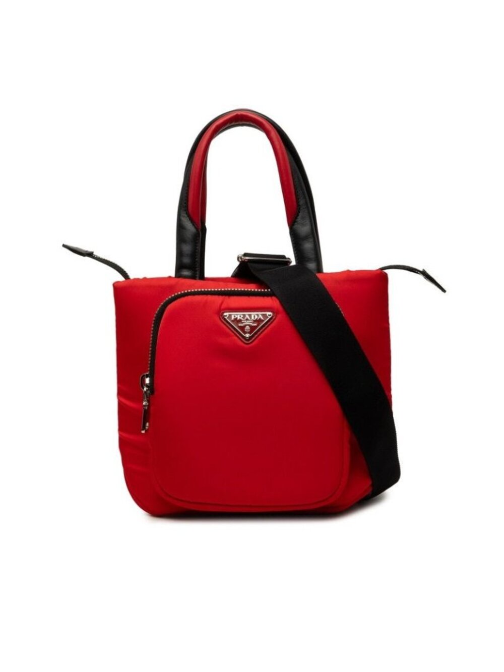 Prada Tessuto Pocket 2-Way Shoulder Bag Red Black Nylon Leather
